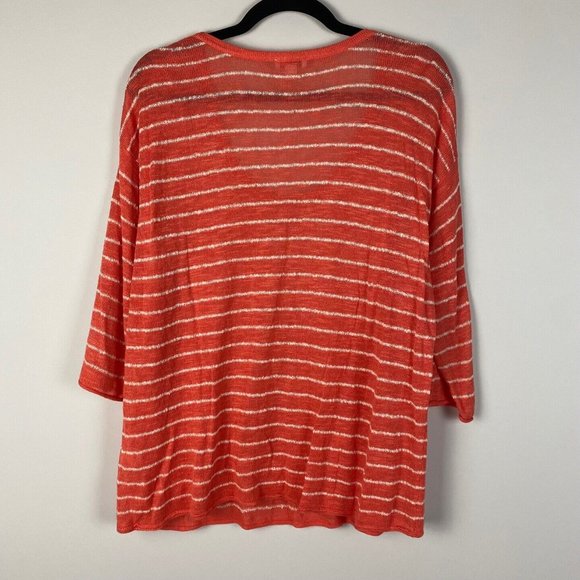 J Jill Sweater Linen Blend Knit Womens Large Petite Scoop Neck Orange Stripe - Picture 6 of 9